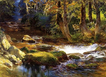 Paisaje fluvial con ciervo